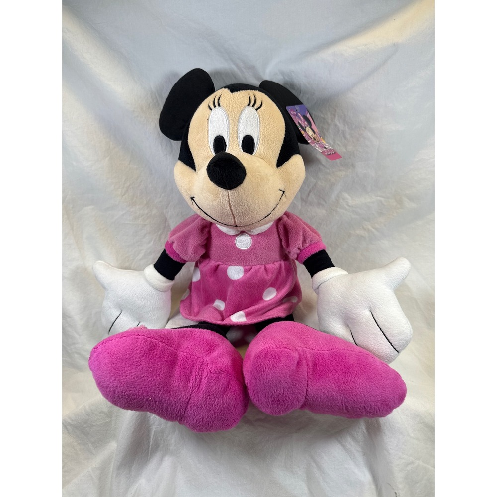 Disney Minnie Mouse Plush Pink Polka Dot Dress Large Soft Toy 18 Inch NWT